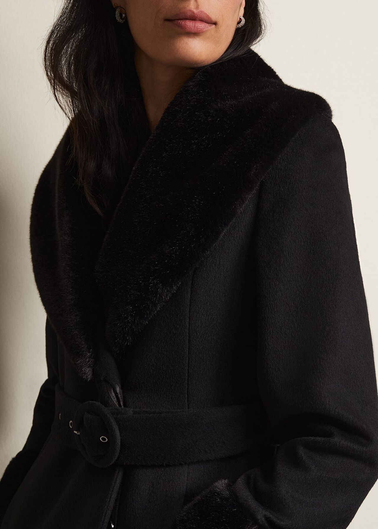 Zylah Faux Fur Collar Wool Long Coat