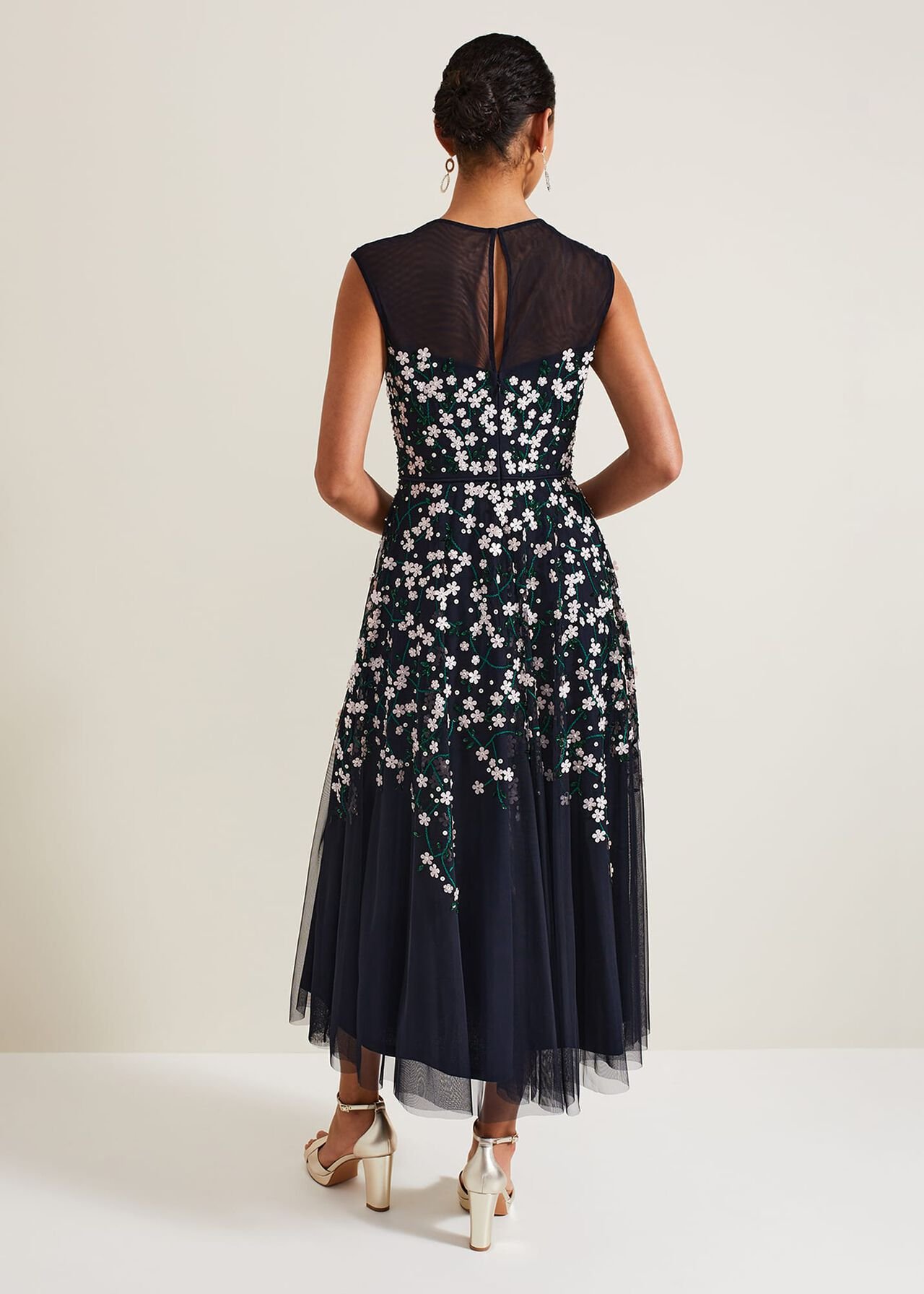 Ellen Blossom Beaded Midi Dress