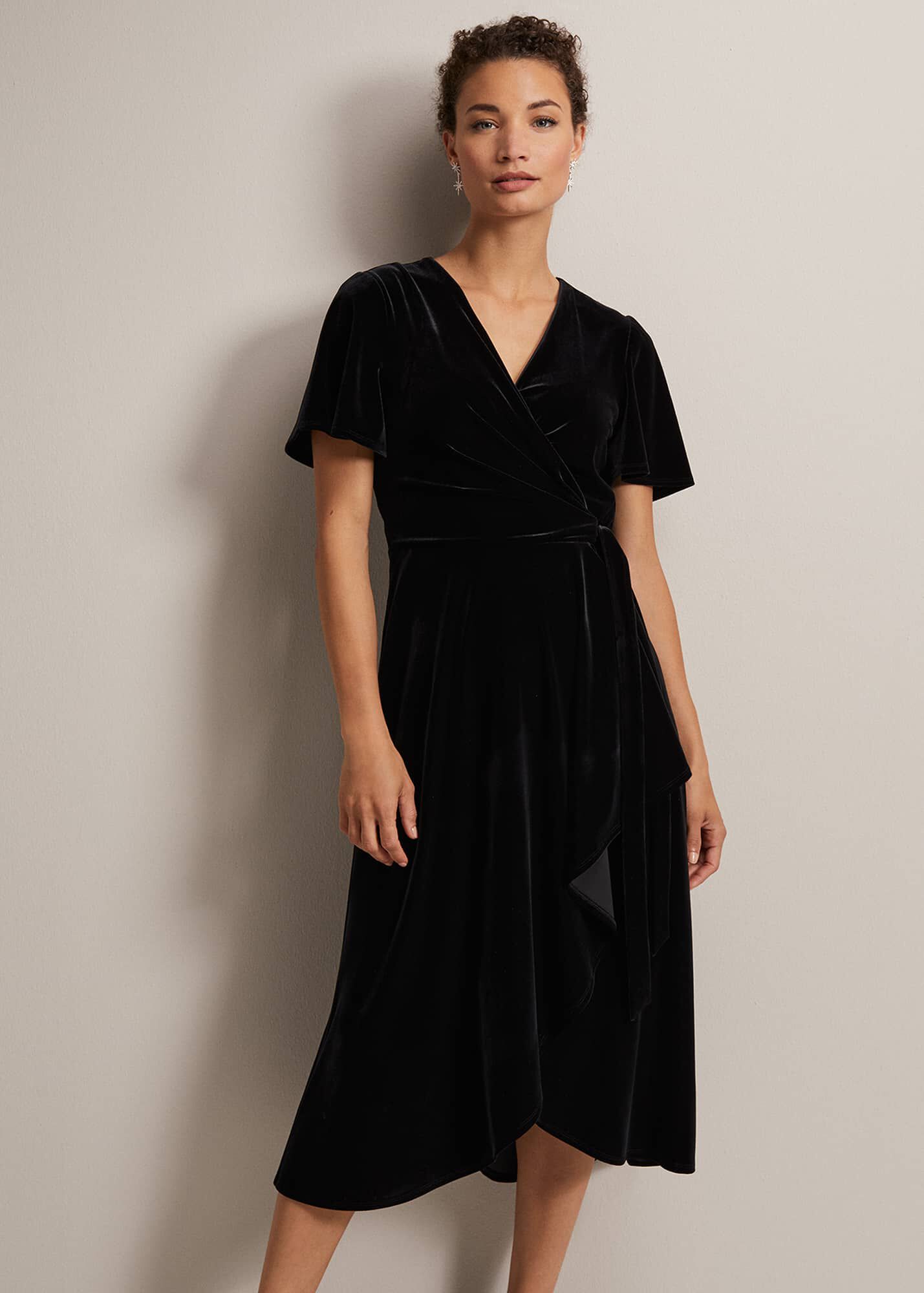 Velvet Ruffle Gown Julissa Velvet Ruffle Wrap Midi Dress | Phase Eight UK