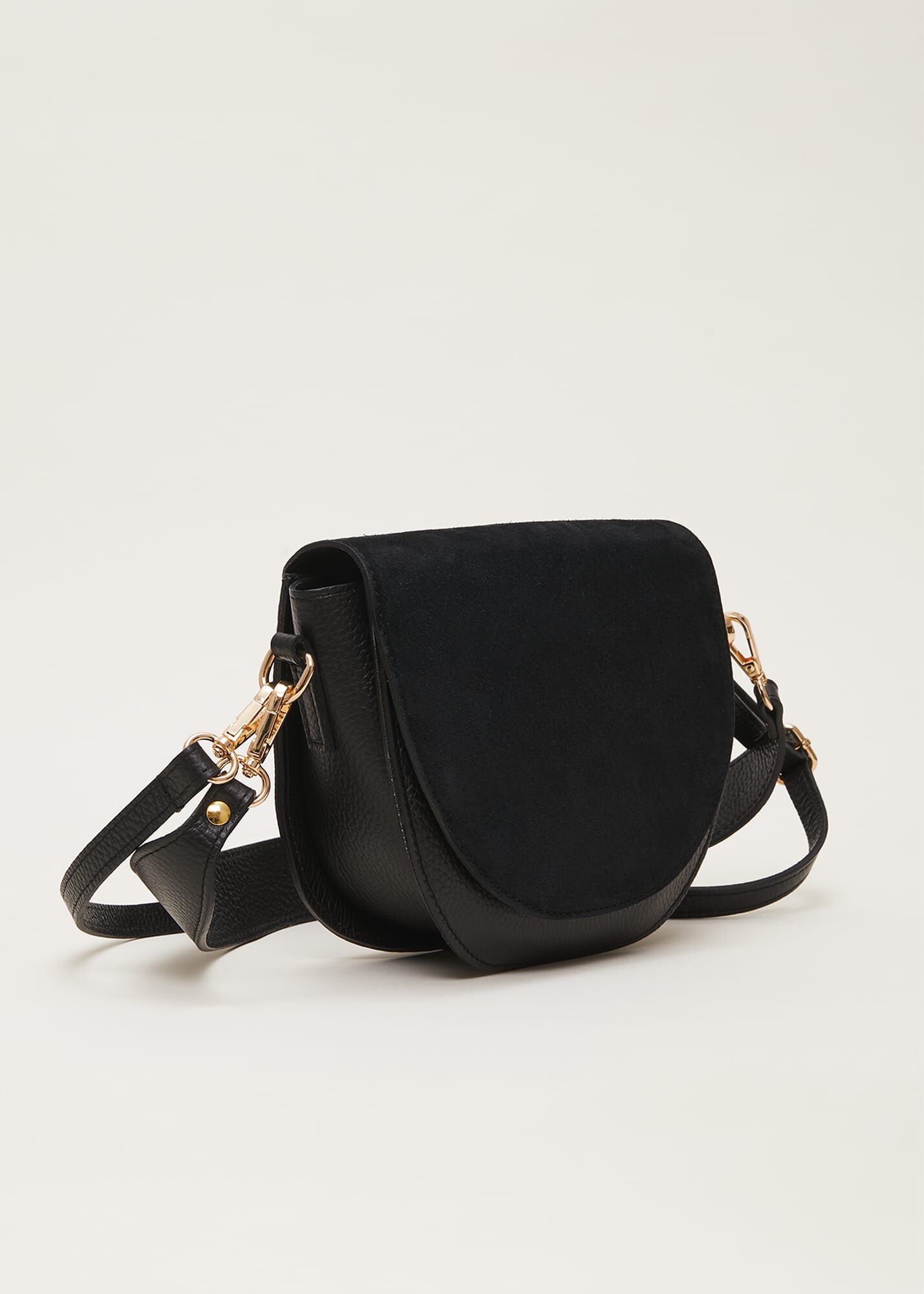 Black suede handbag