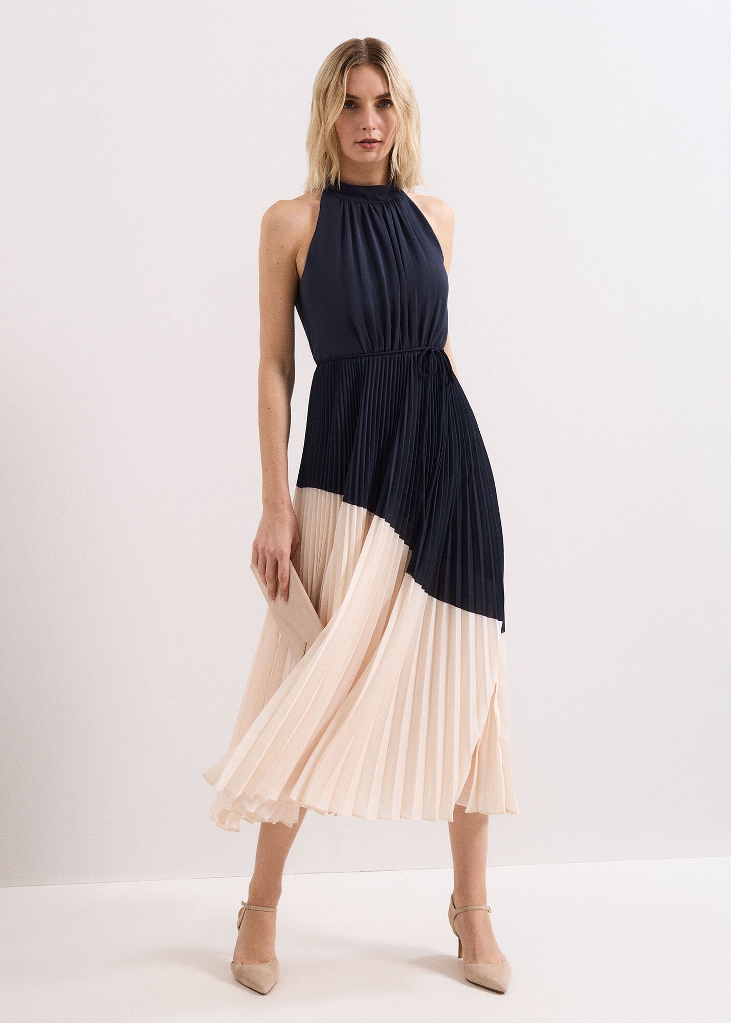 Kimira Navy Pleated Maxi Dress | Phase Eight UK |