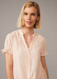 Spot Jacquard Tie Waist Blouse