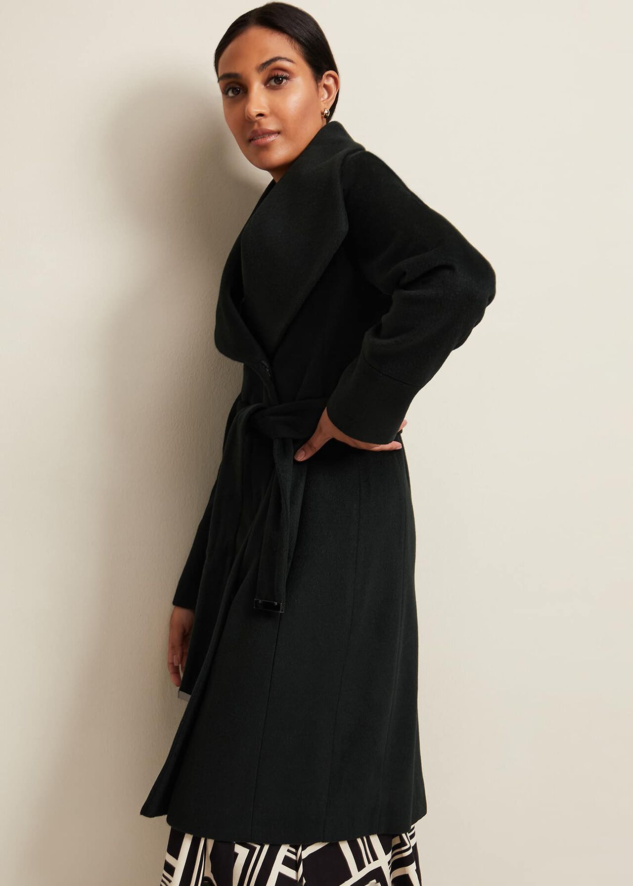 Petite Nicci Dark Green Wool Smart Coat