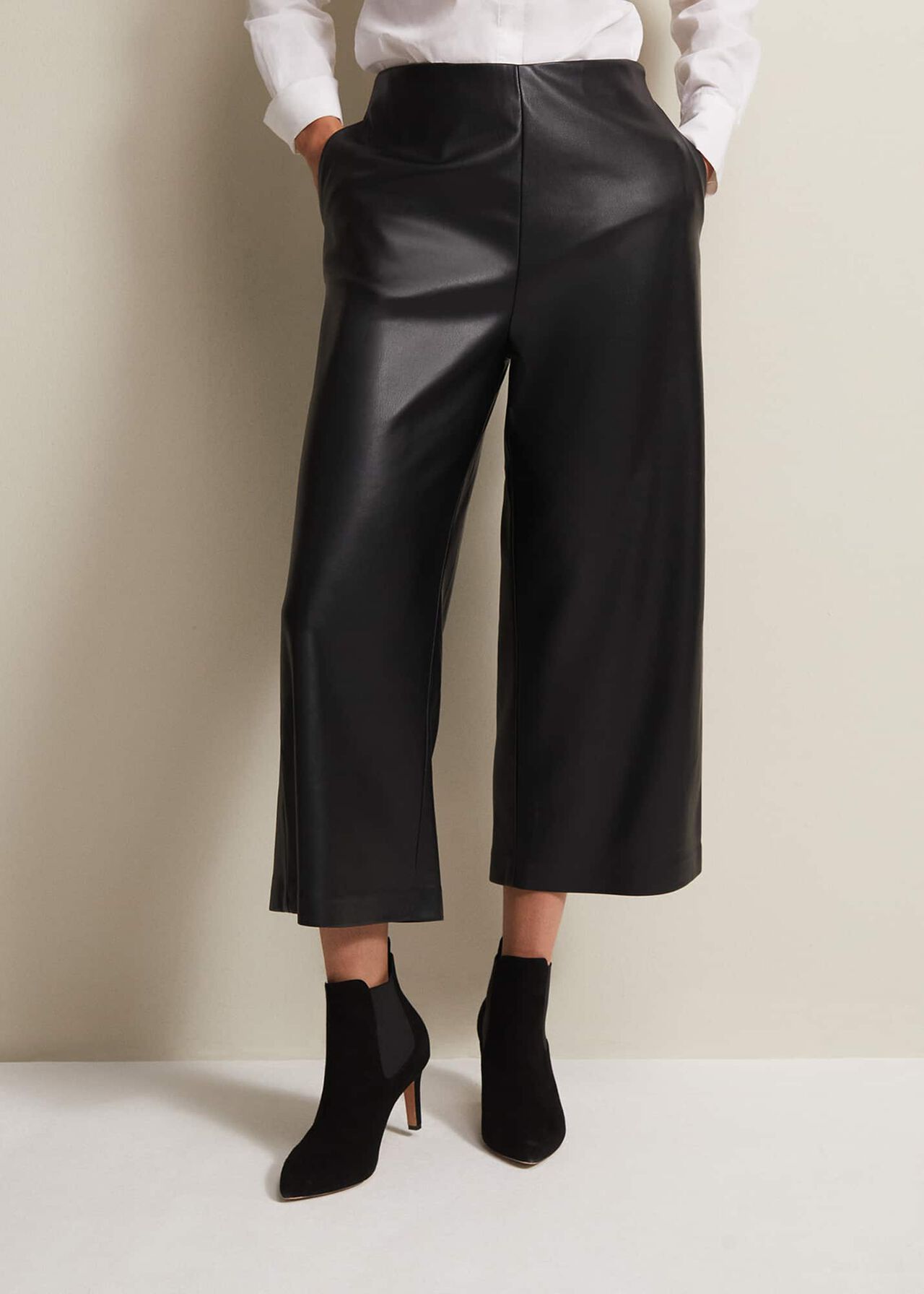 Emeline Black Faux Leather Culottes