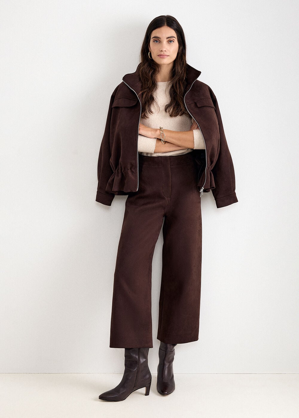 Remi Faux Suede Wide Leg Cropped Trousers