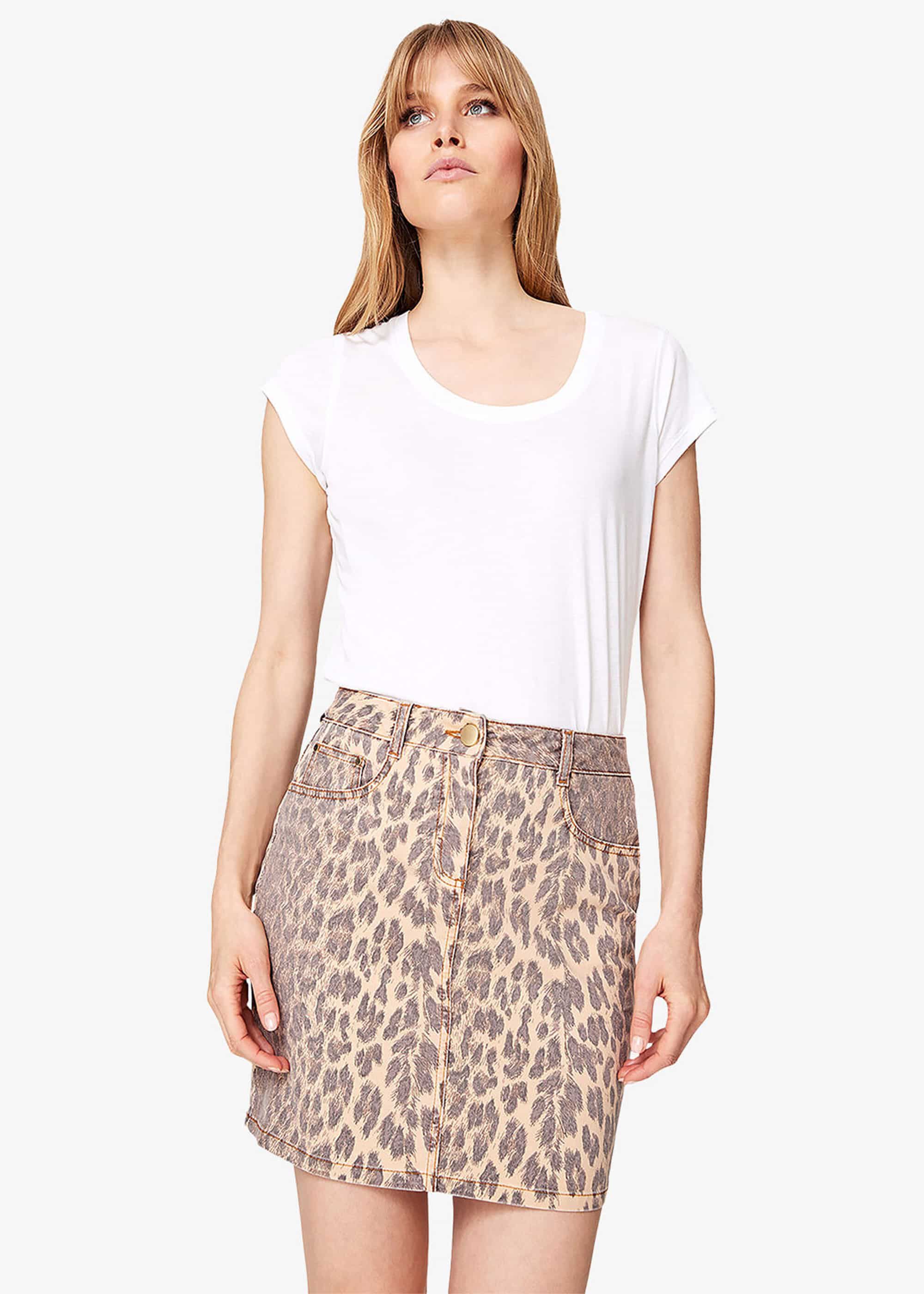 Red leopard print denim skirt on sale