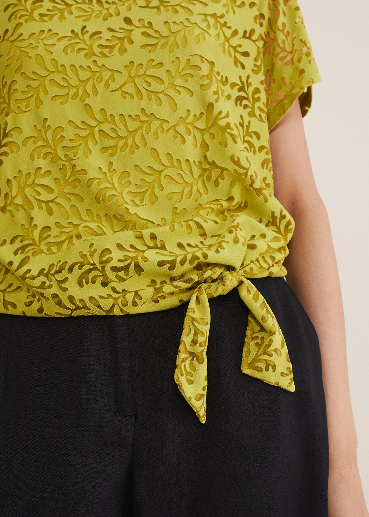 Kirstin Leaf Print Burnout Top