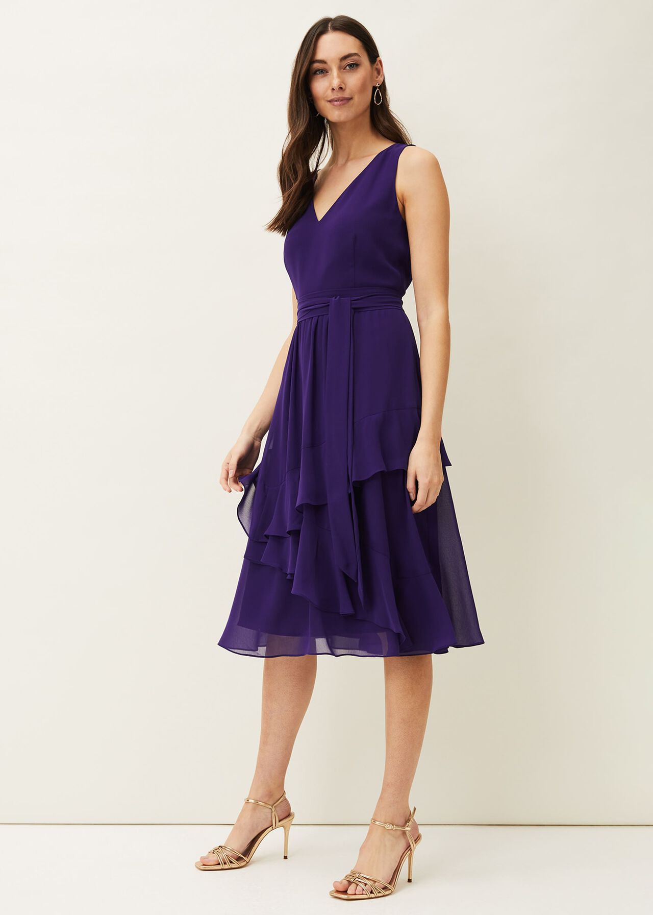Breesha Tiered V-Neck Fit And Flare Belted Dress