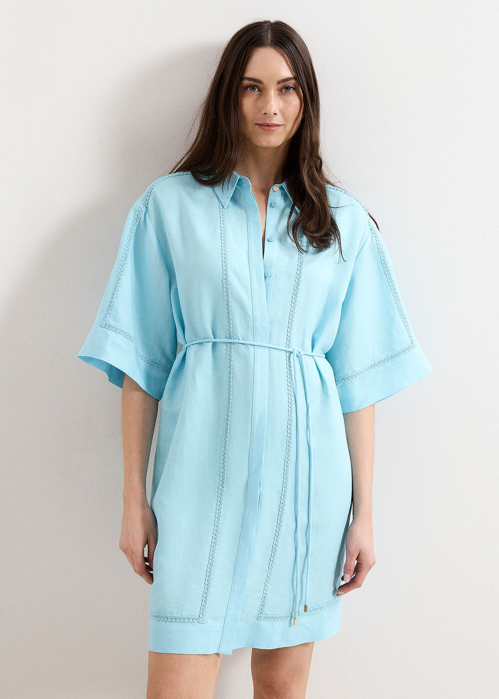 Lara Blue Linen Shirt Dress