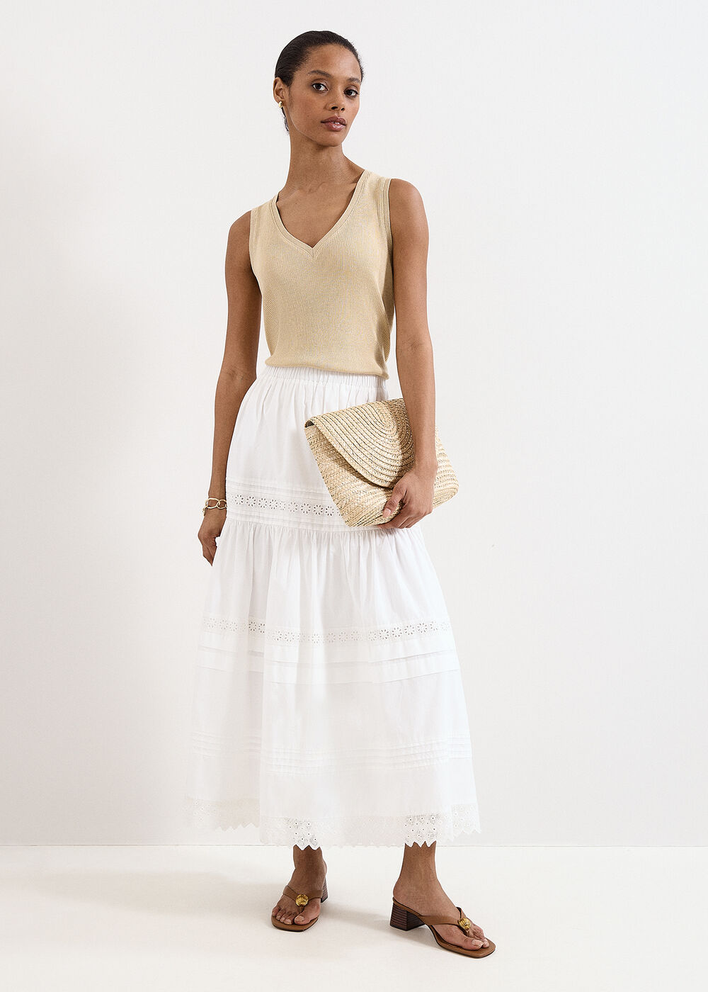 Rosa Broderie Tiered Cotton Skirt