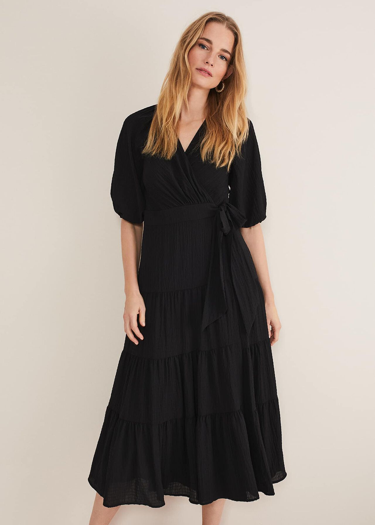 Morven Black Wrap Midi Dress
