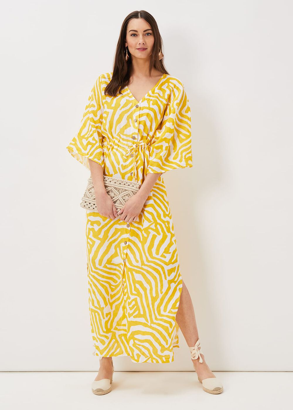 Dena Linen Zebra Print Maxi Dress