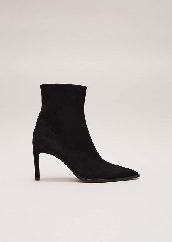 Black Suede Pointed Heeled Boot