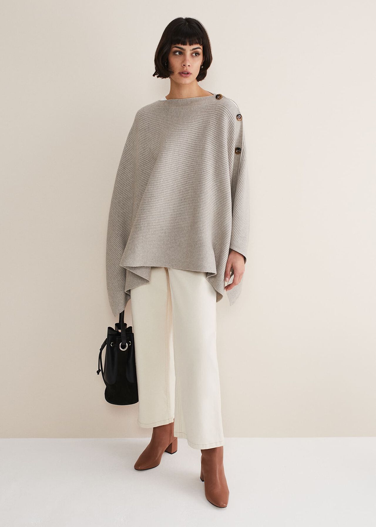 Ribbed Button Poncho