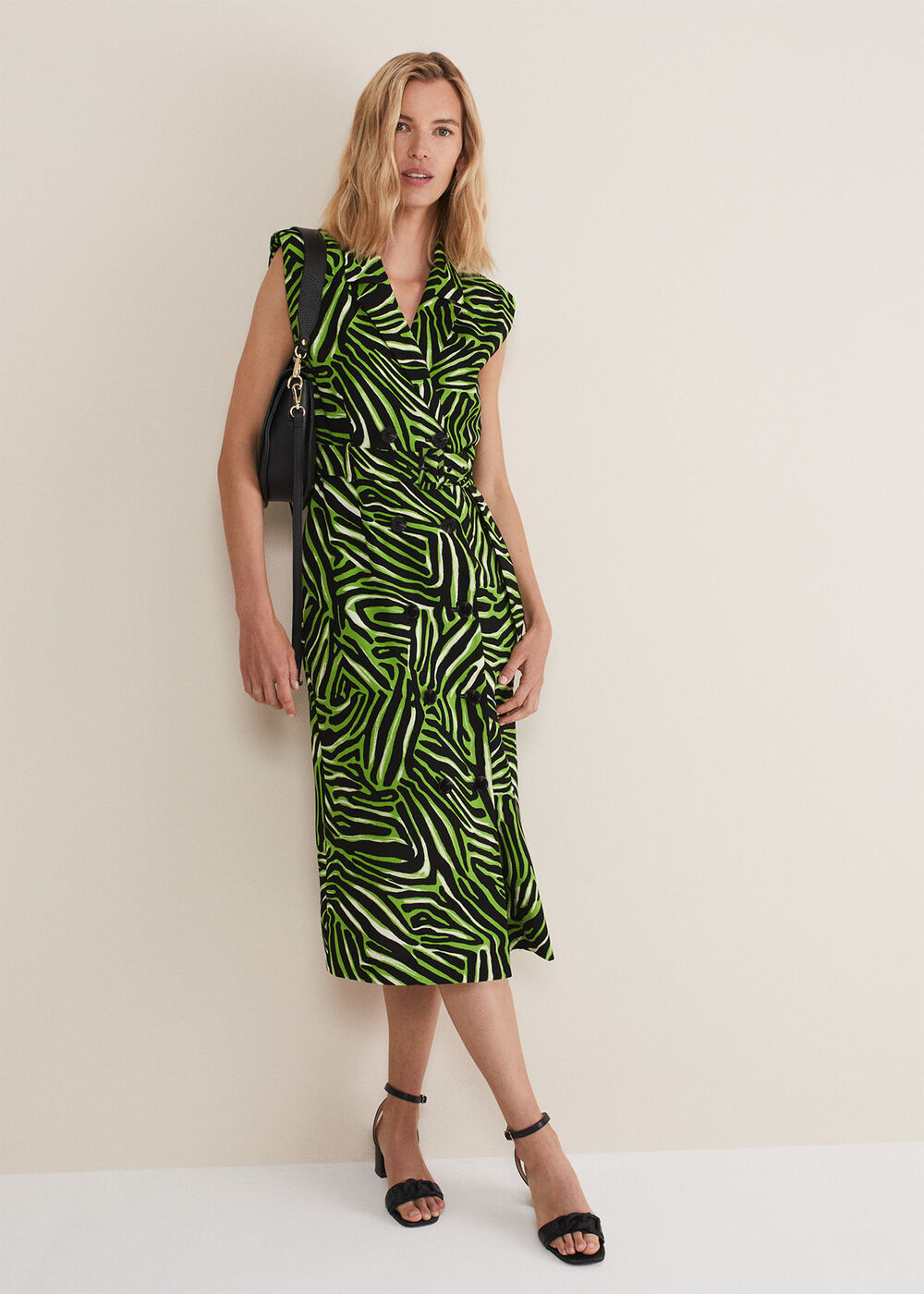 lime green zebra print dress Trinny Trench Midi venice_store