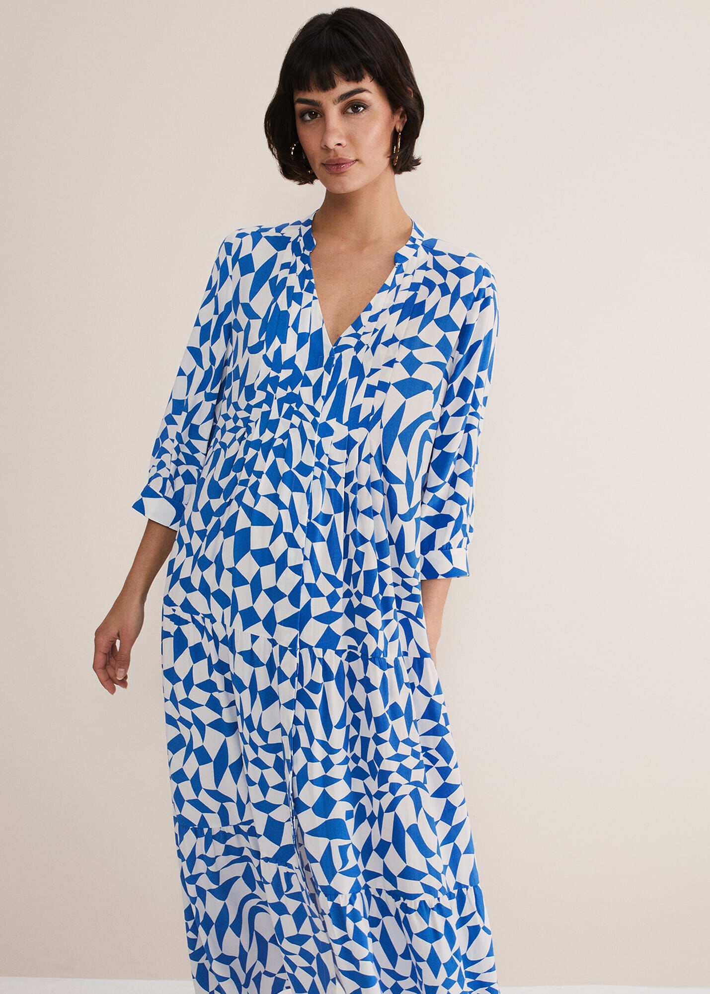 Penele Blue Geo Midaxi Dress | Phase Eight UK |