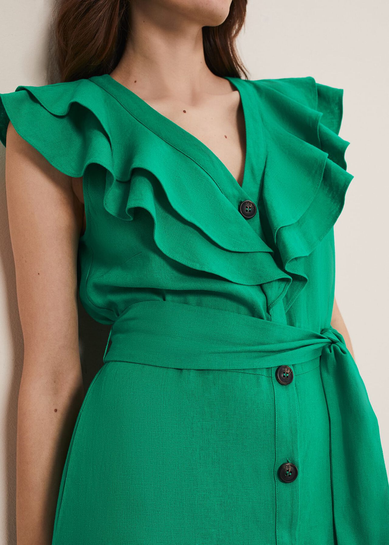 Jamilla Green Linen Midi Dress