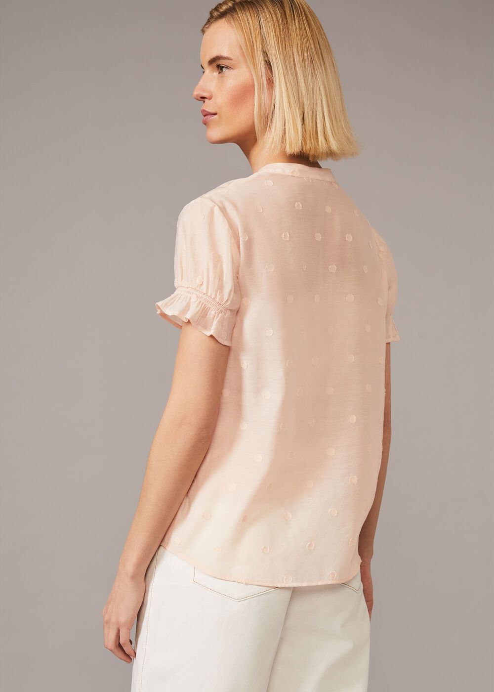 Spot Jacquard Tie Waist Blouse