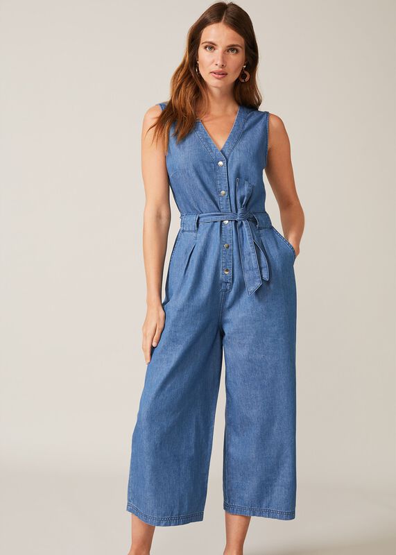 Everly Chambray Cropped Jumpsuit