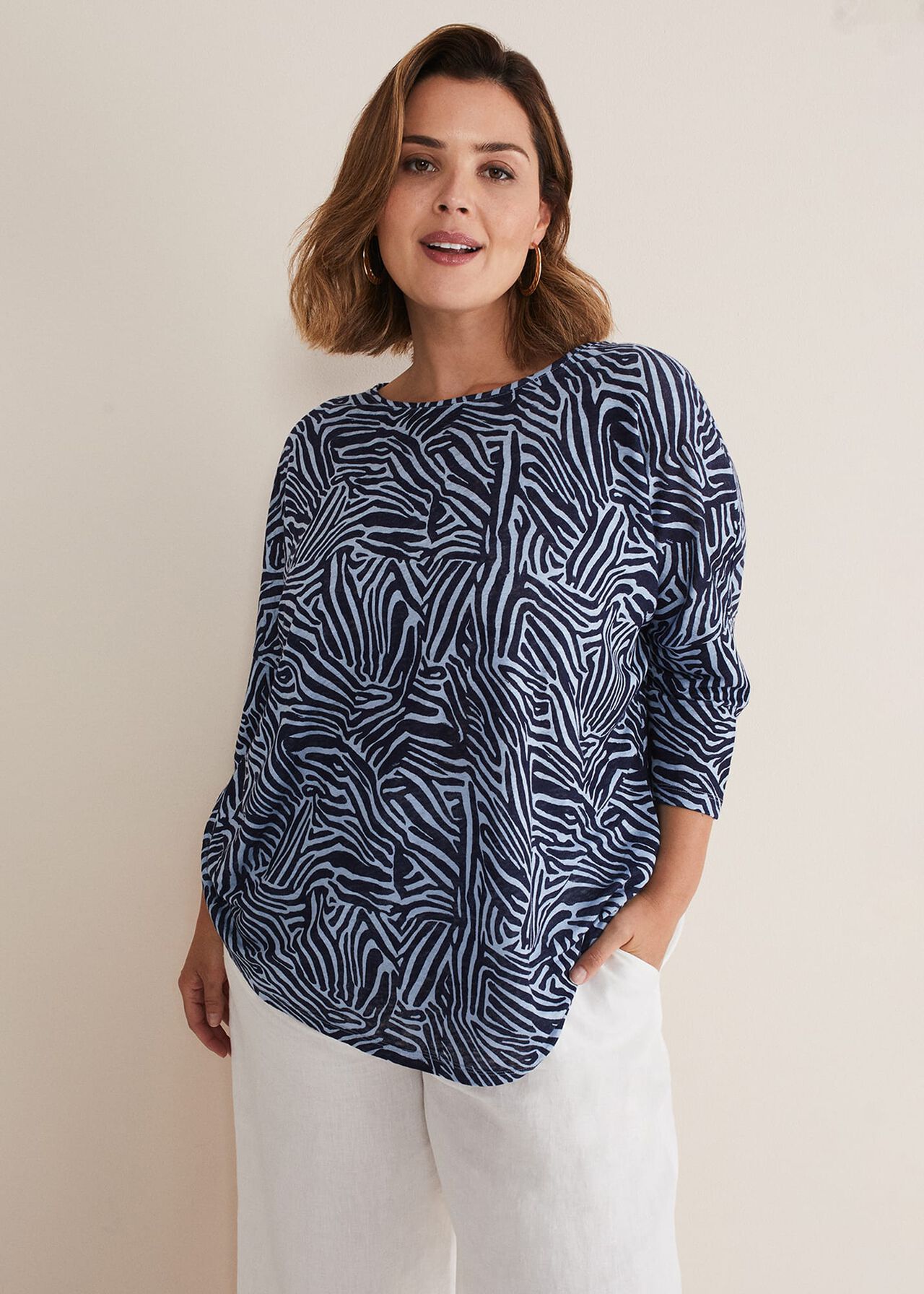 Moire Linen Zebra Print Top