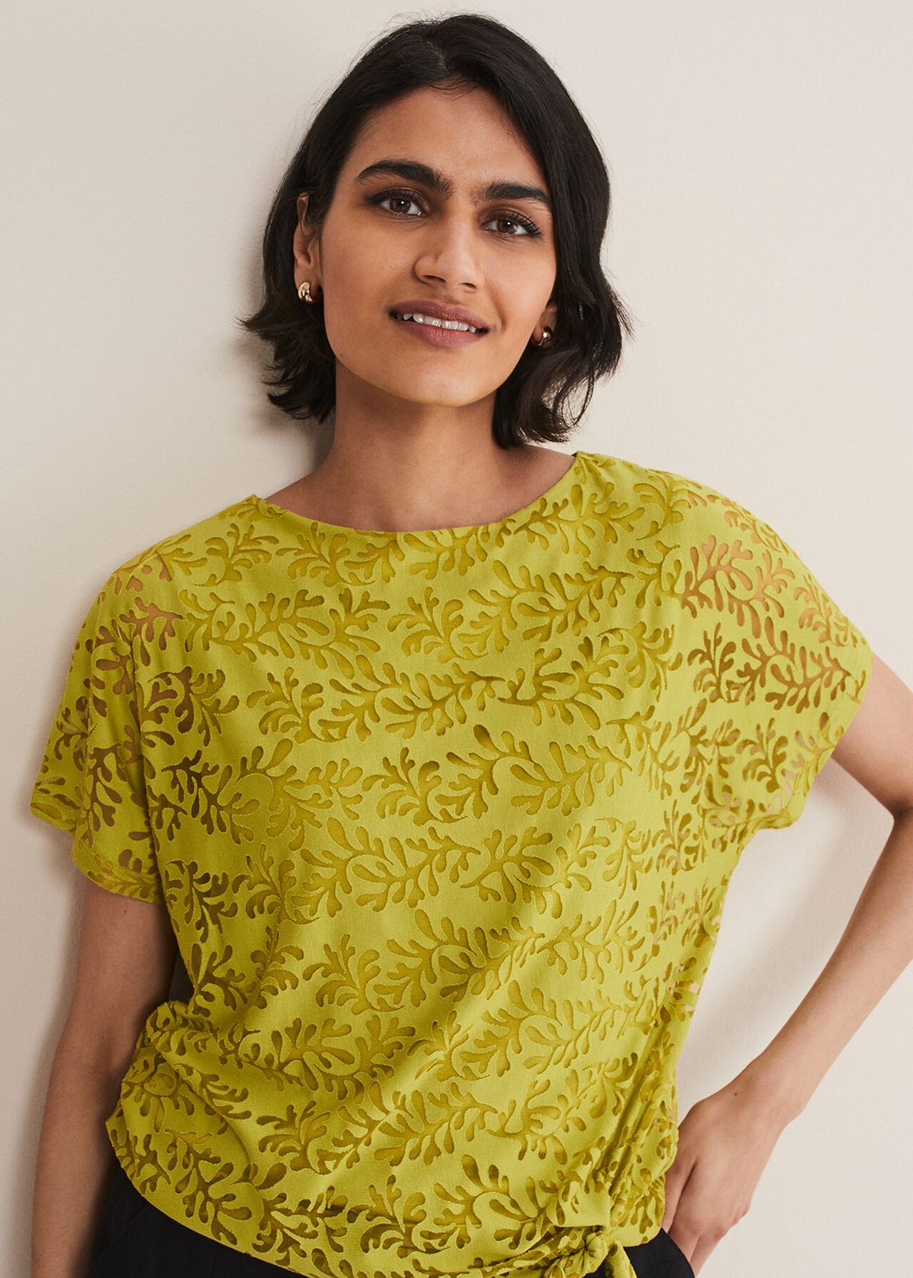 Kirstin Leaf Print Burnout Top