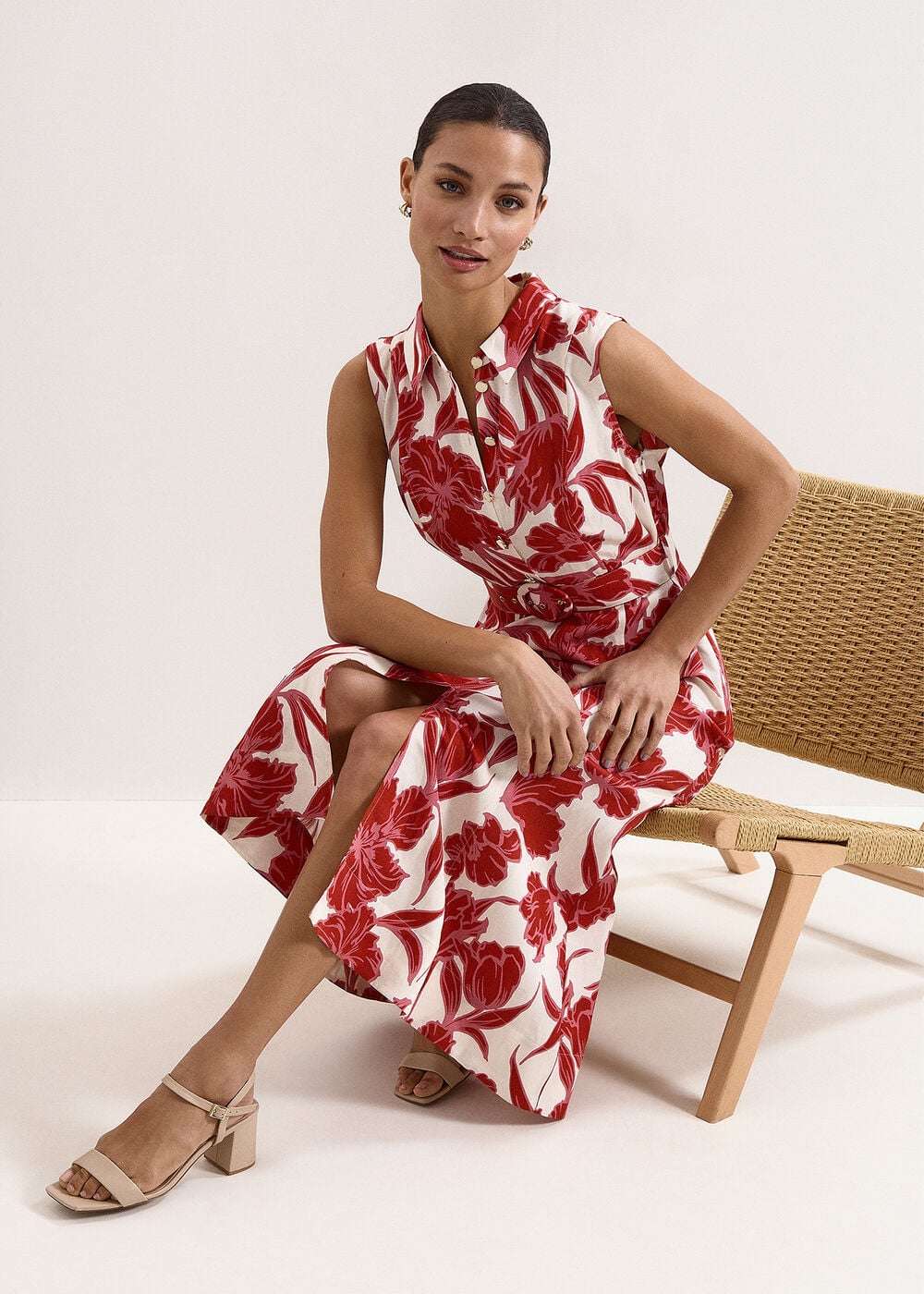 Elspeth Floral Linen Blend Midi Dress