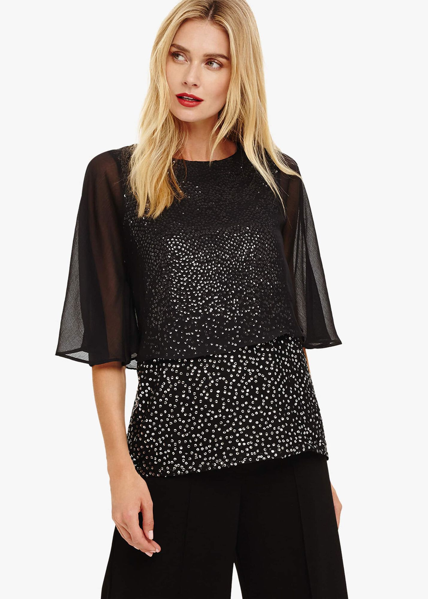 Iiona Double Layer Sequin Blouse | Phase Eight | Phase Eight