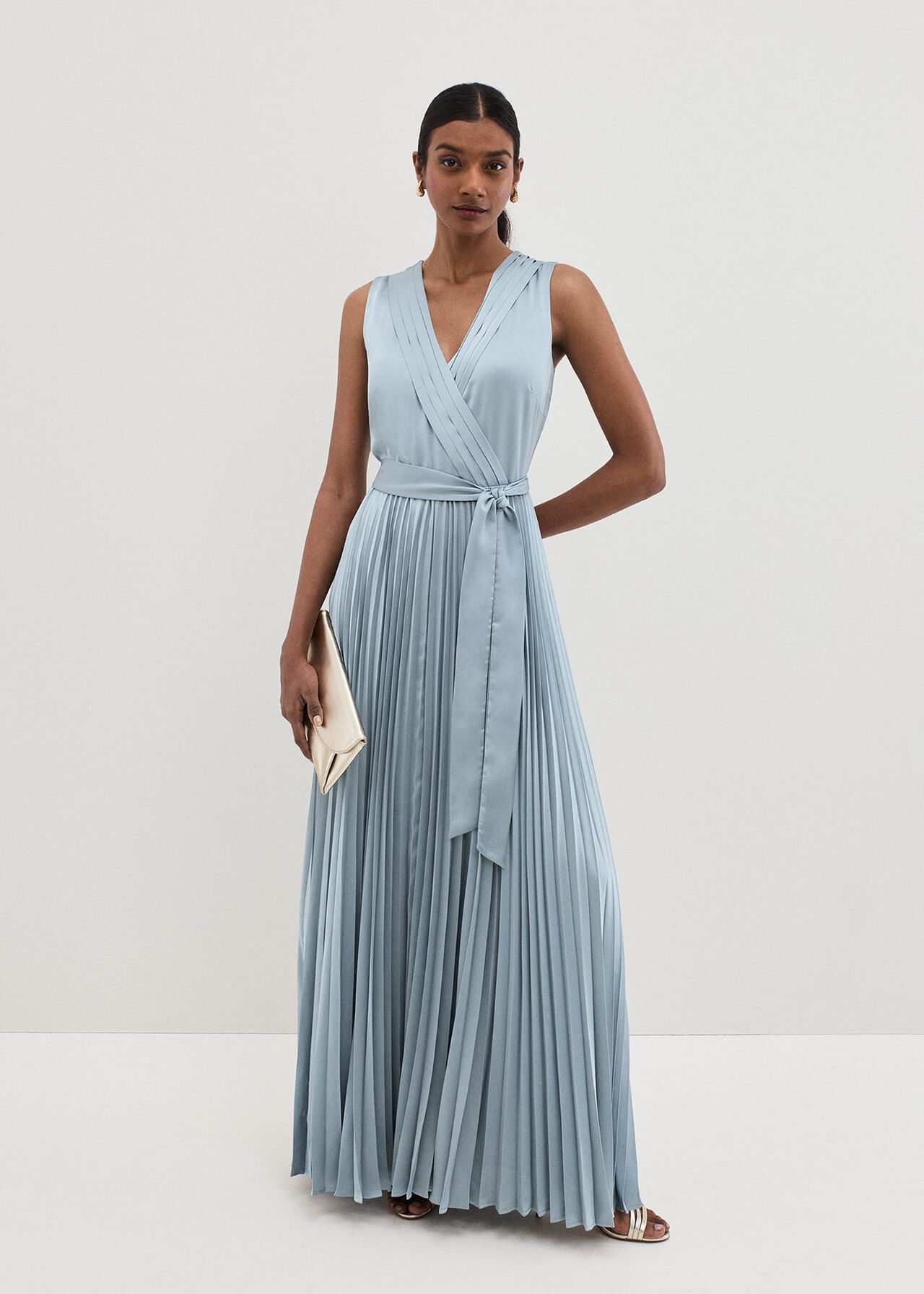 Bonnie Pleat Wrap Satin Maxi Dress | Phase Eight UK |