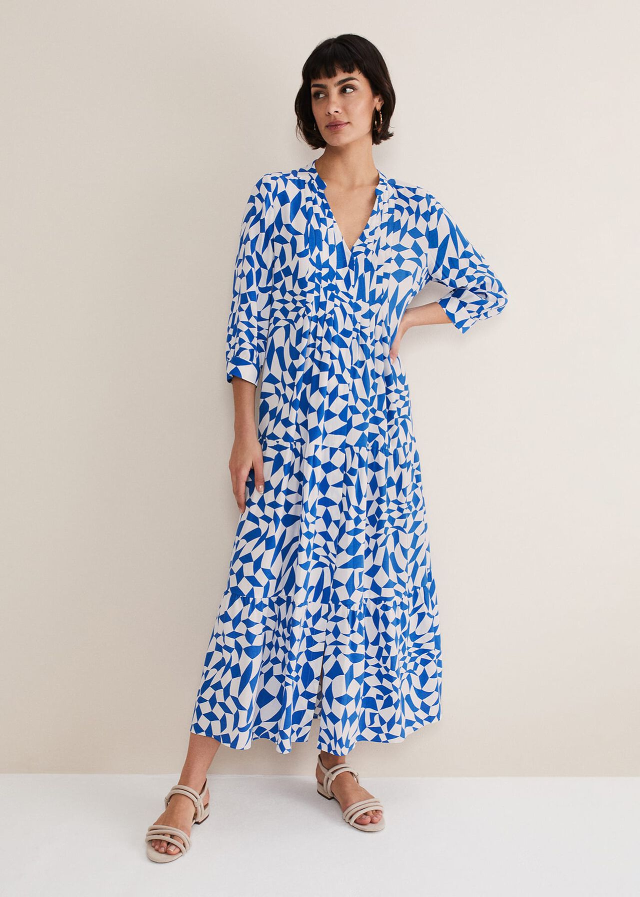 Penele Blue Geo Midaxi Dress | Phase Eight UK