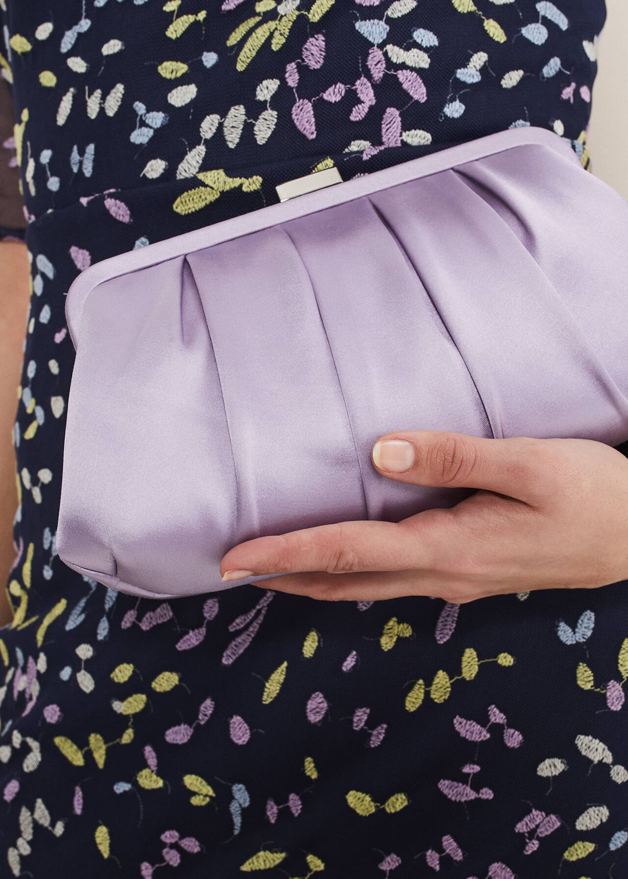 Purple Satin Pleated Clutch Bag