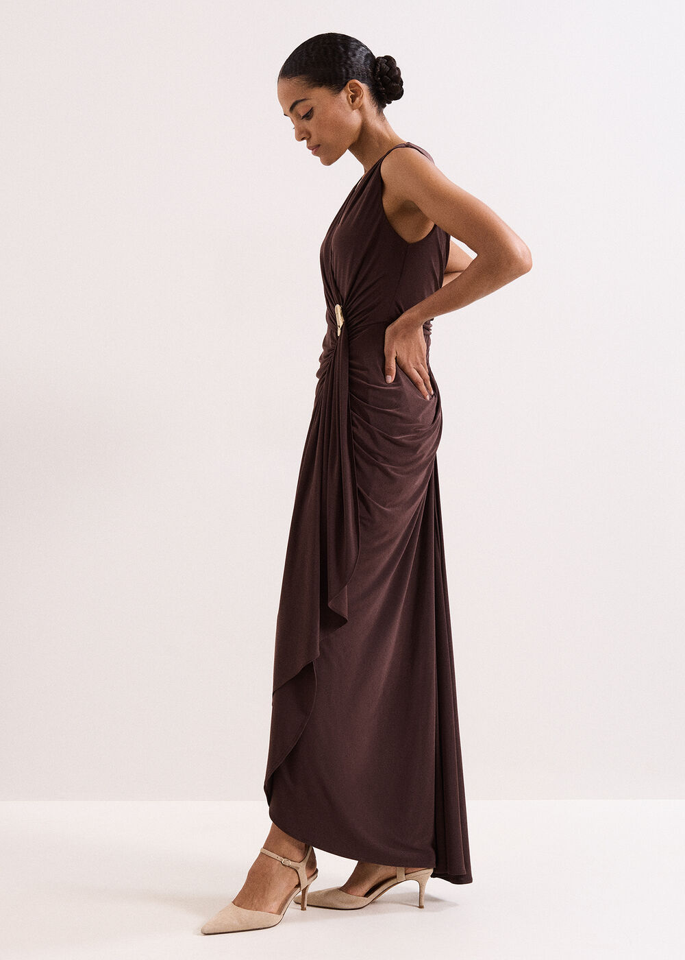 Phase Eight Delaney Brown Jersey Maxi Dress Brown Size 20