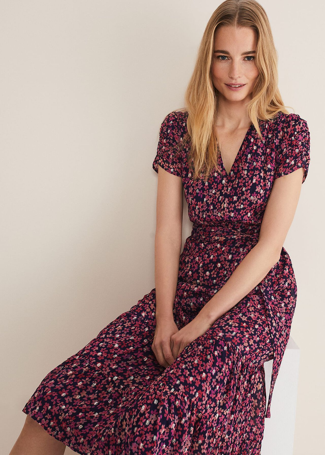 Azalea Ditsy Short Sleeve Midi Dress