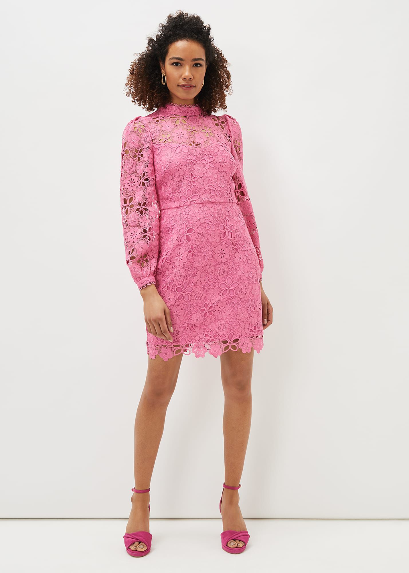 Pink lace high neck dress cheap