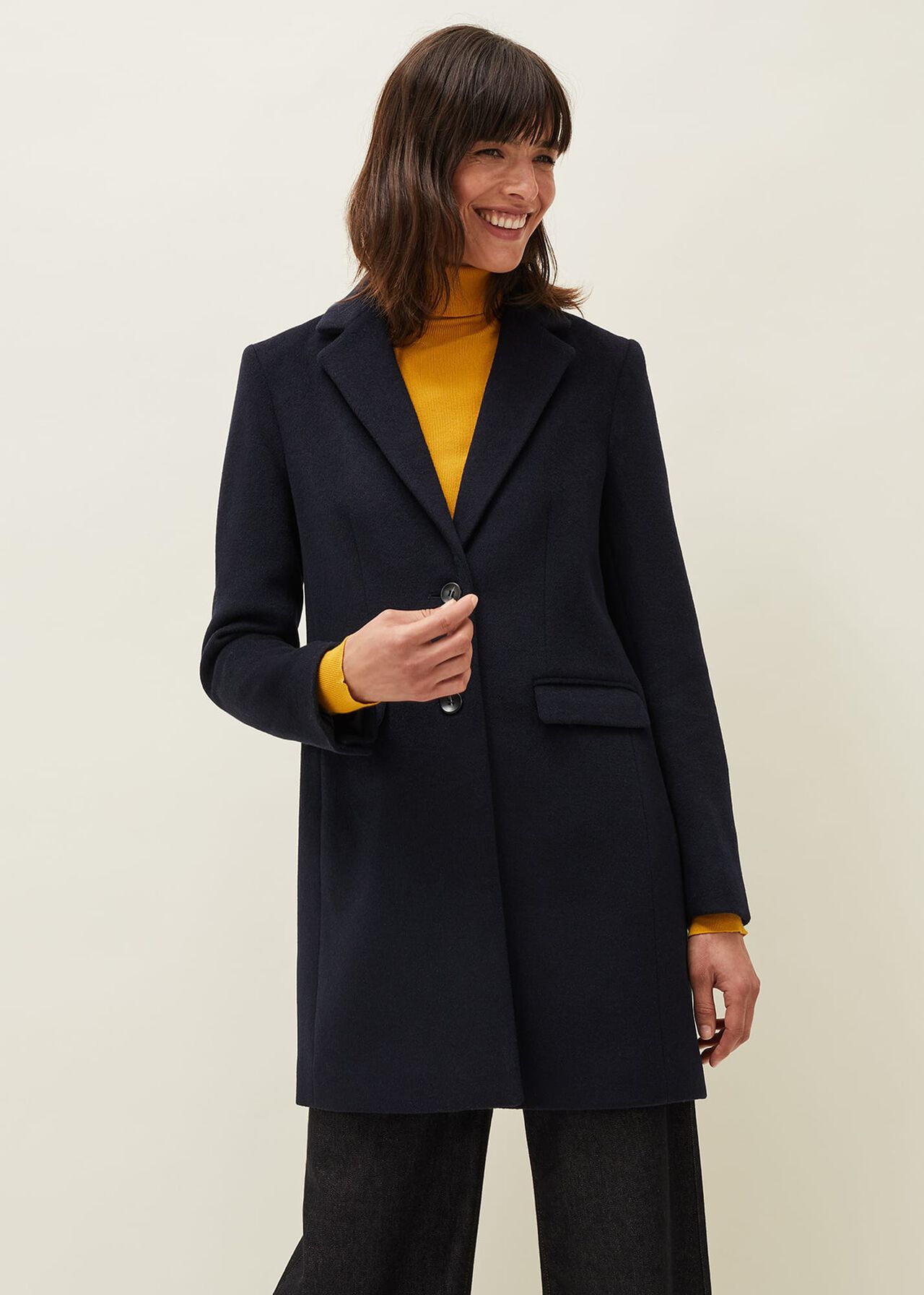 Lydia Navy Wool Smart Coat
