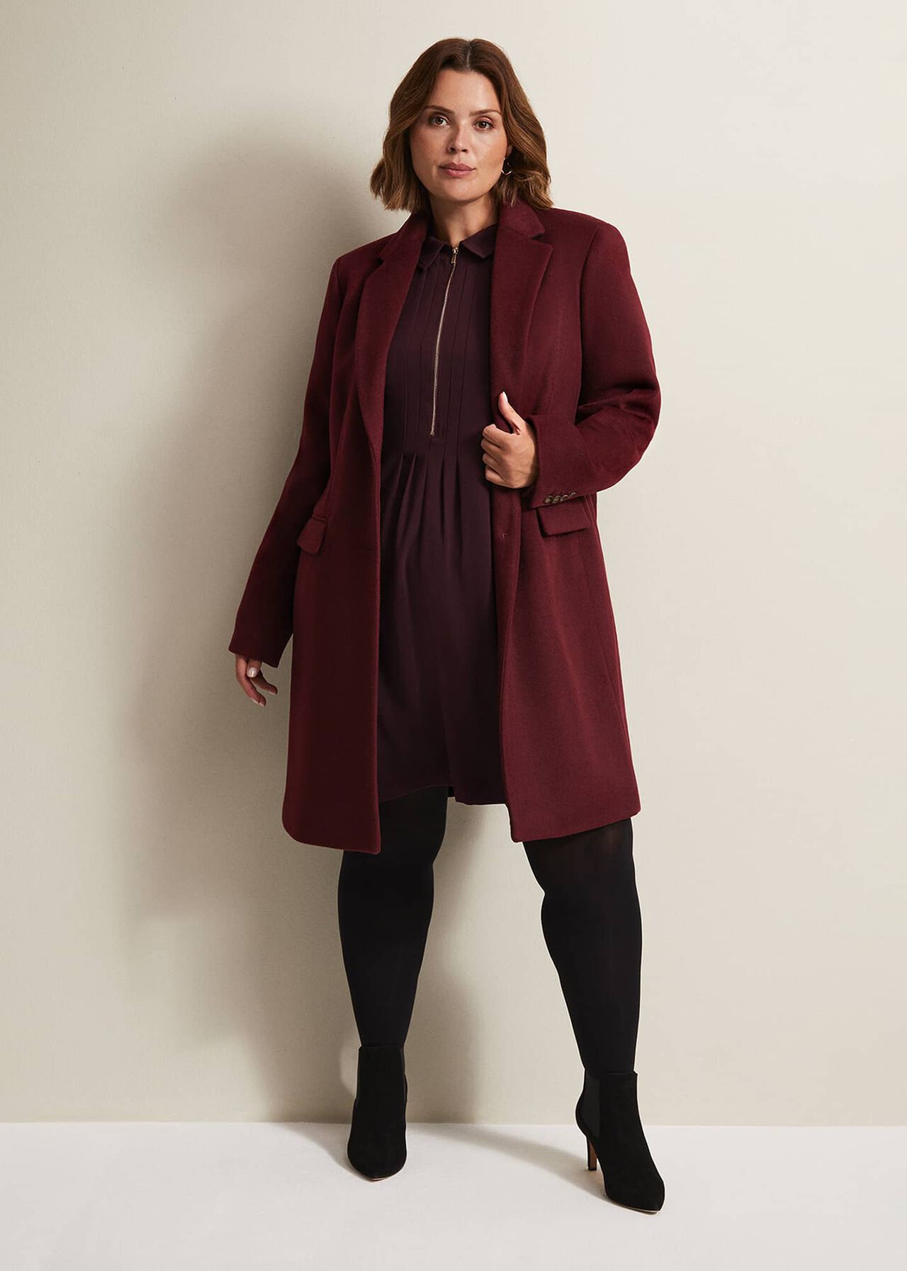 Lydia Dark Red Wool Smart Coat