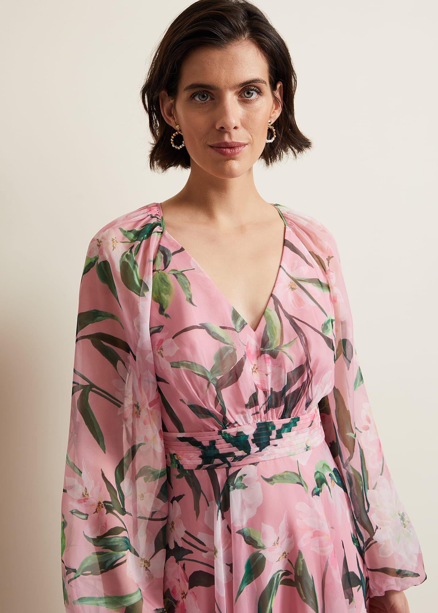 【PHASE EIGHT】Lina プリント長袖ミディドレス Lina Printed Long Sleeve Midi Dress | Phase Eight ROW |