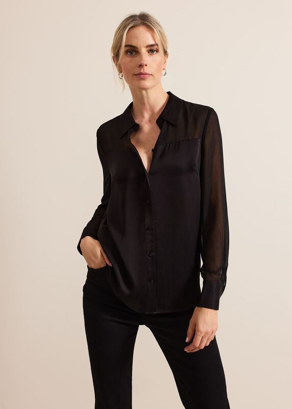 Inessa Mixed Media Satin Shirt