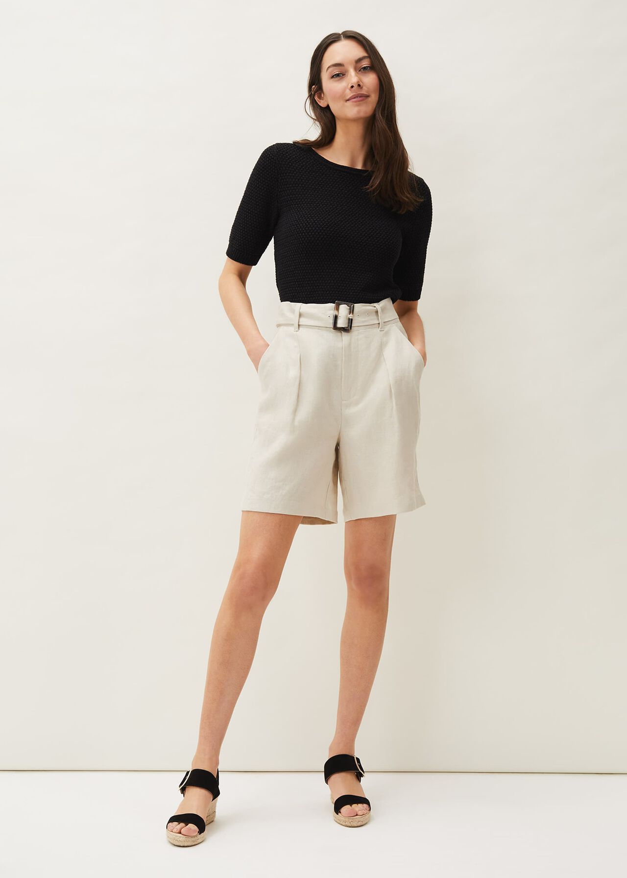 Hazel Linen Belted Shorts