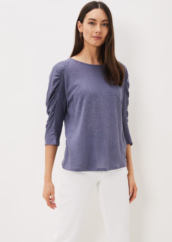 Briana Ruched Sleeve Linen Top