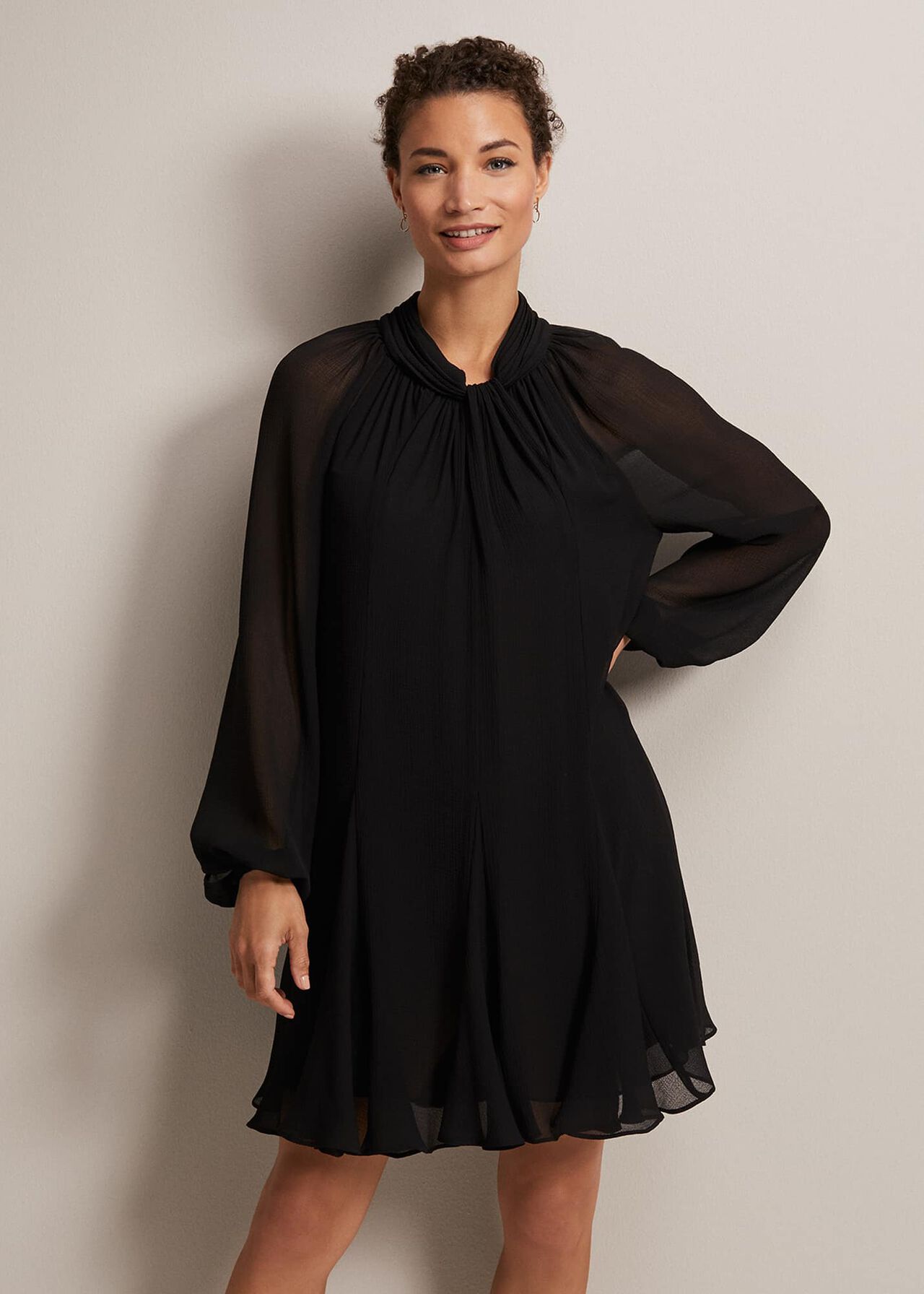 Black Swing Mini Dress With Twisted Neckline | Phase Eight