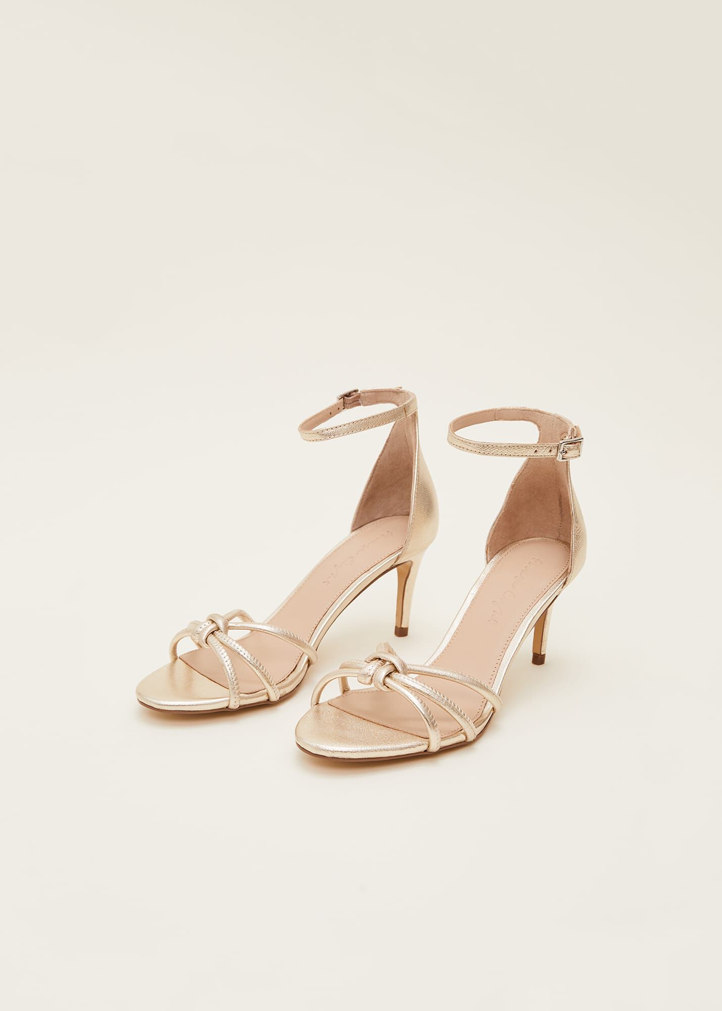 Gold knotted heeled sandals