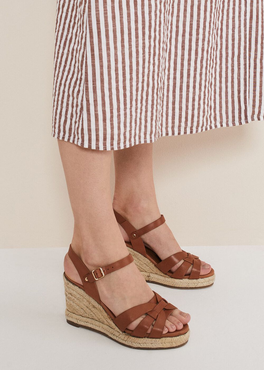 Leather Multi Strap Wedge Espadrille