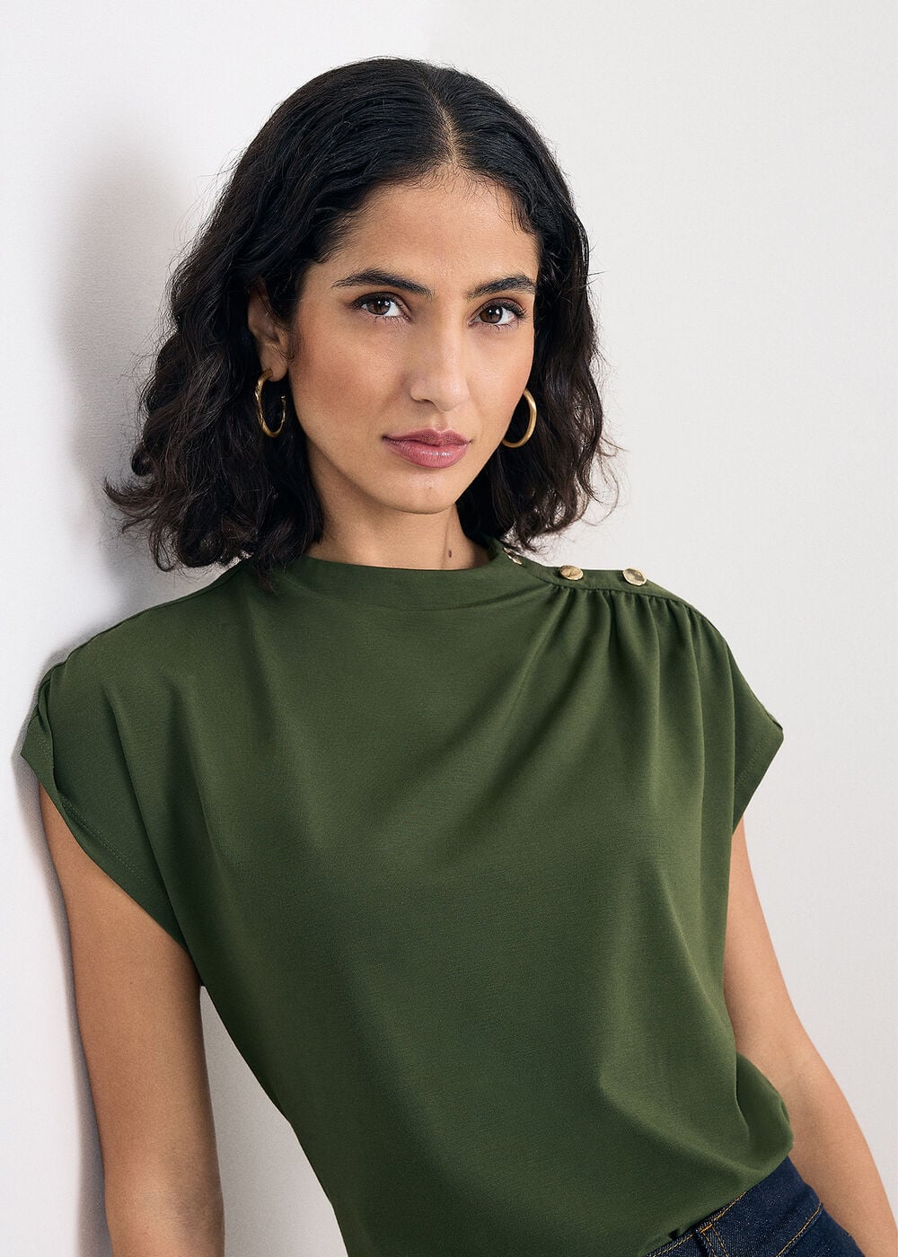 Paige Ponte Gold Button Top