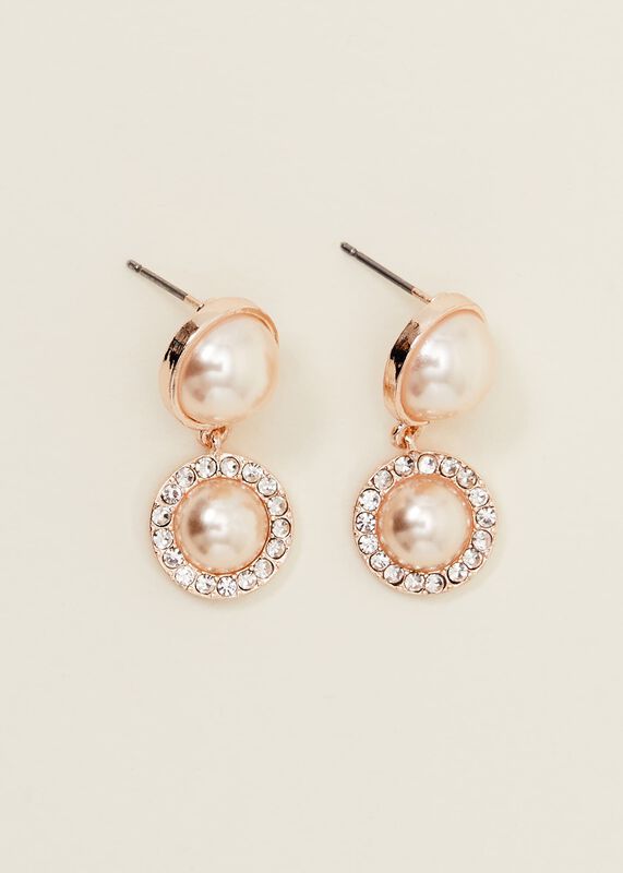 Pearl And Stone Drop Earrings