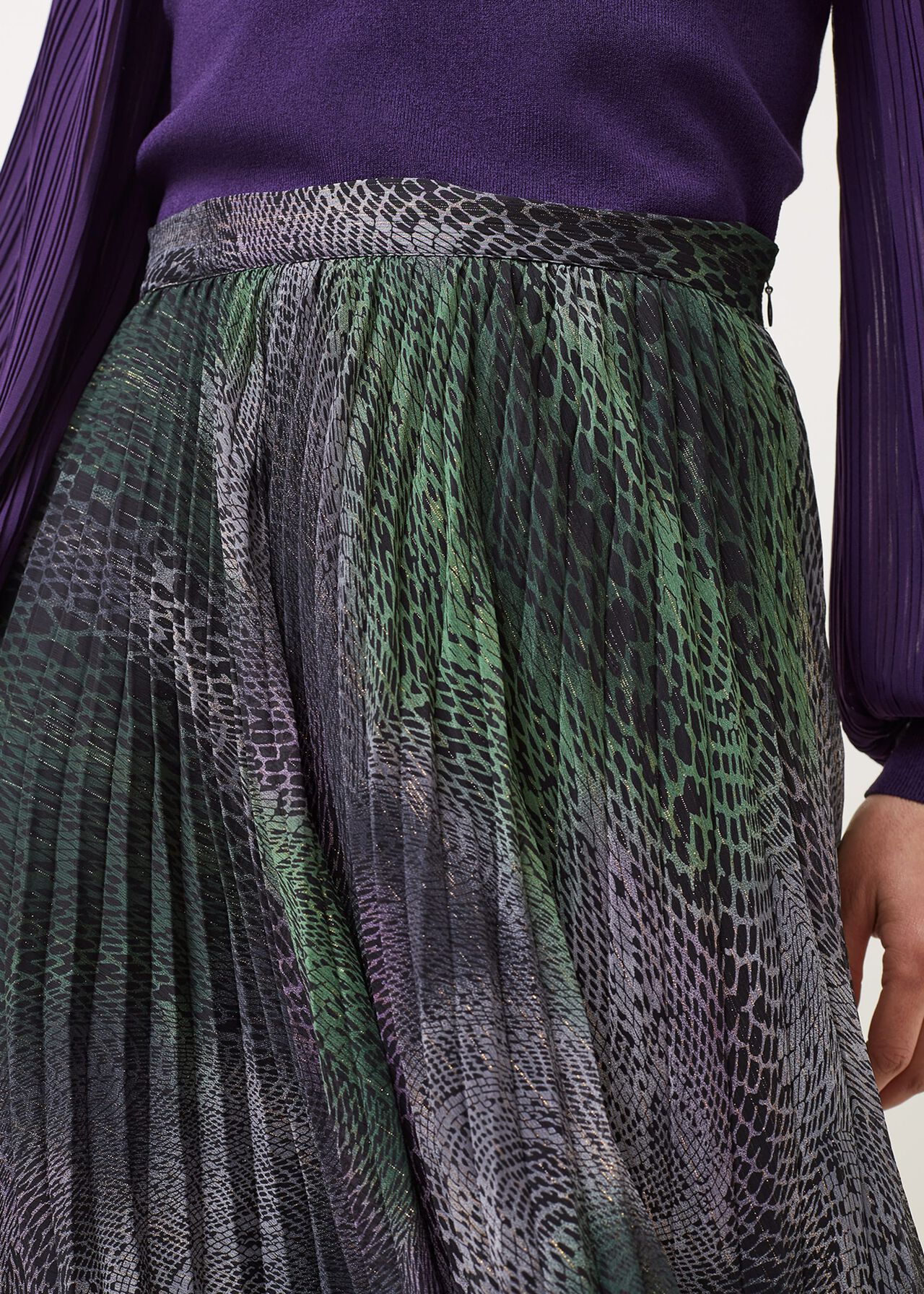 Camina Snake Print Pleated Maxi Skirt