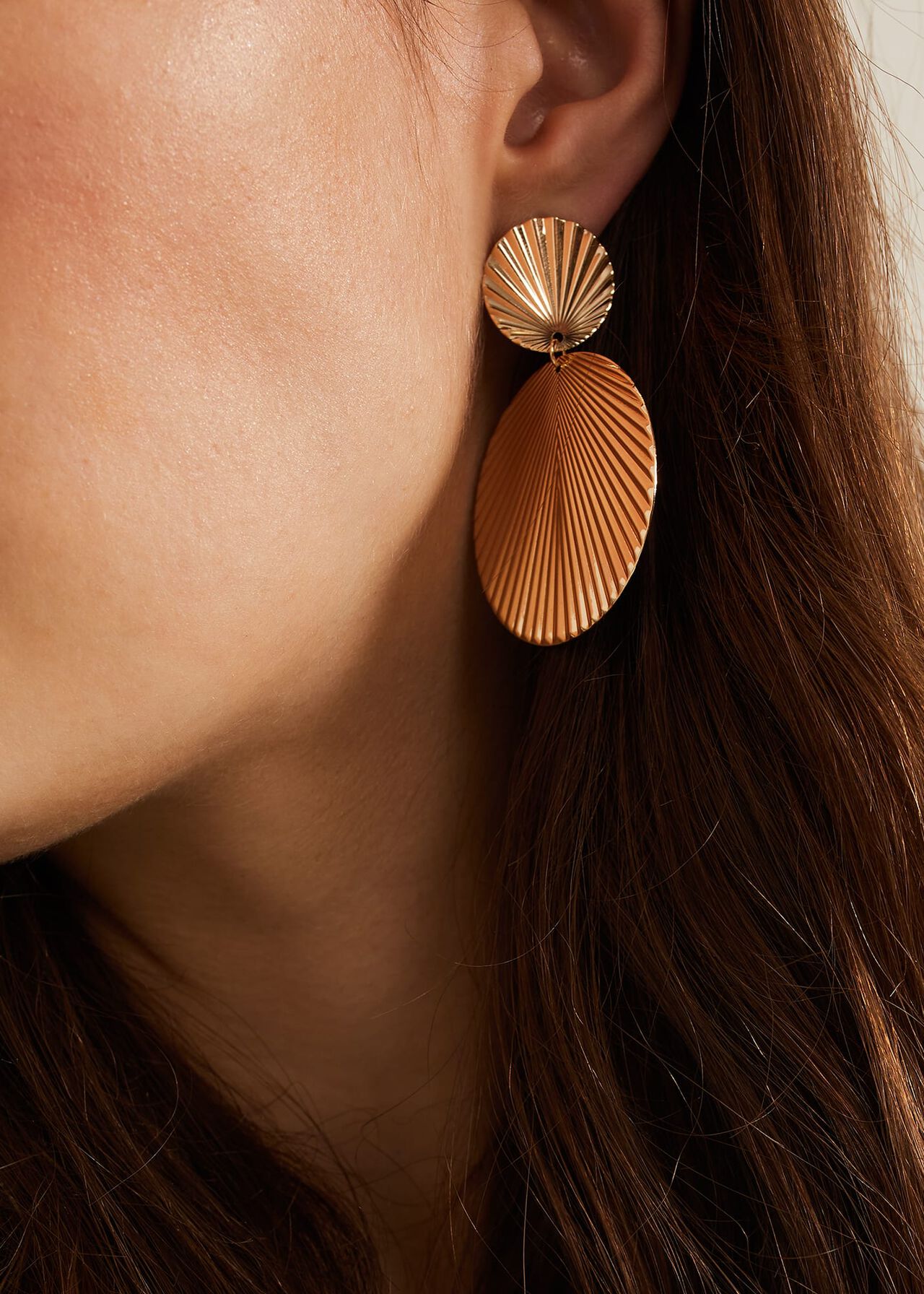 Gold Textured Circular Drop Earrings