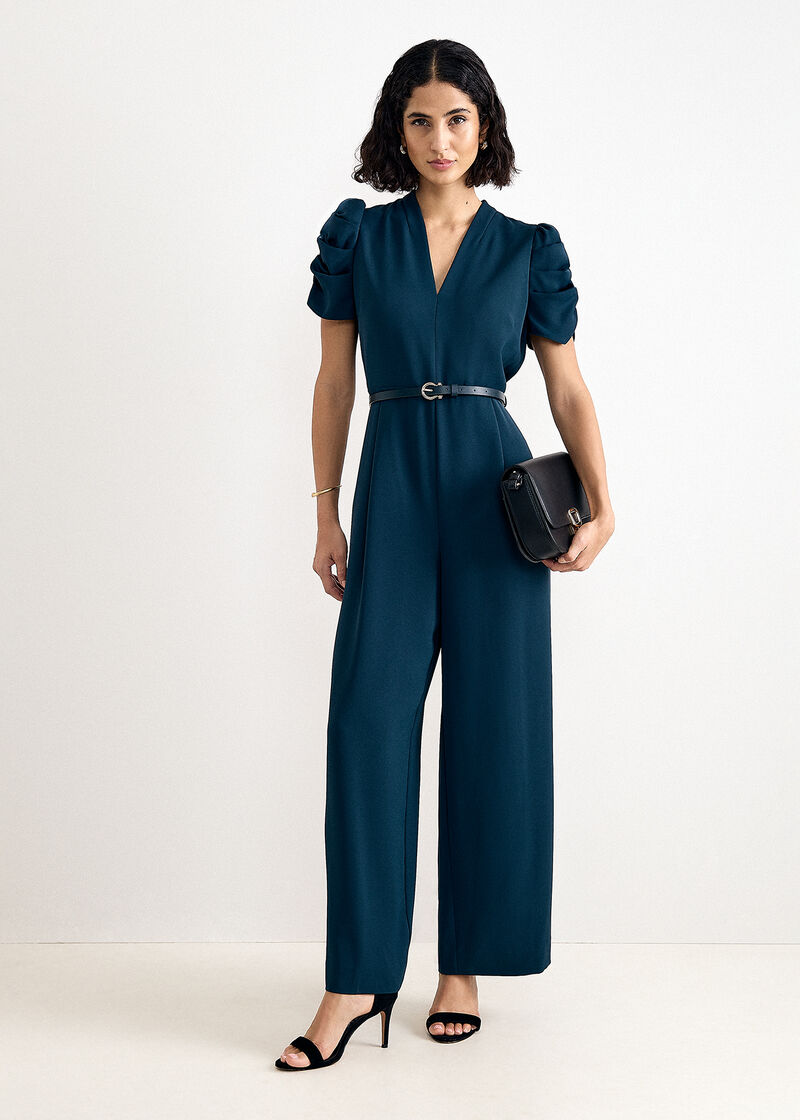 Phase Eight Natasha Ruched Sleeve Wide Leg Jumpsuit in teal