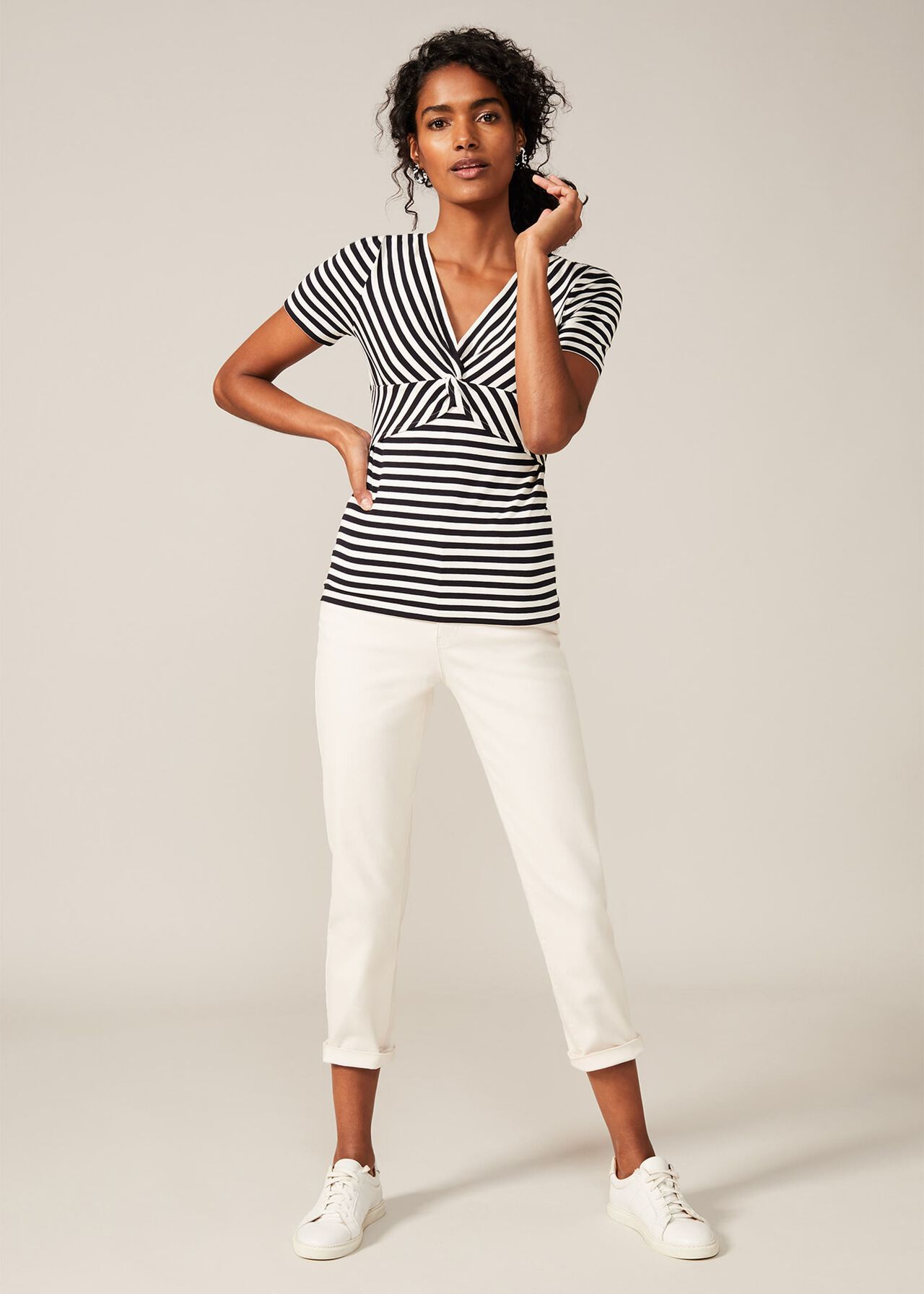 Kerry Stripe Twist Front Fitted Top