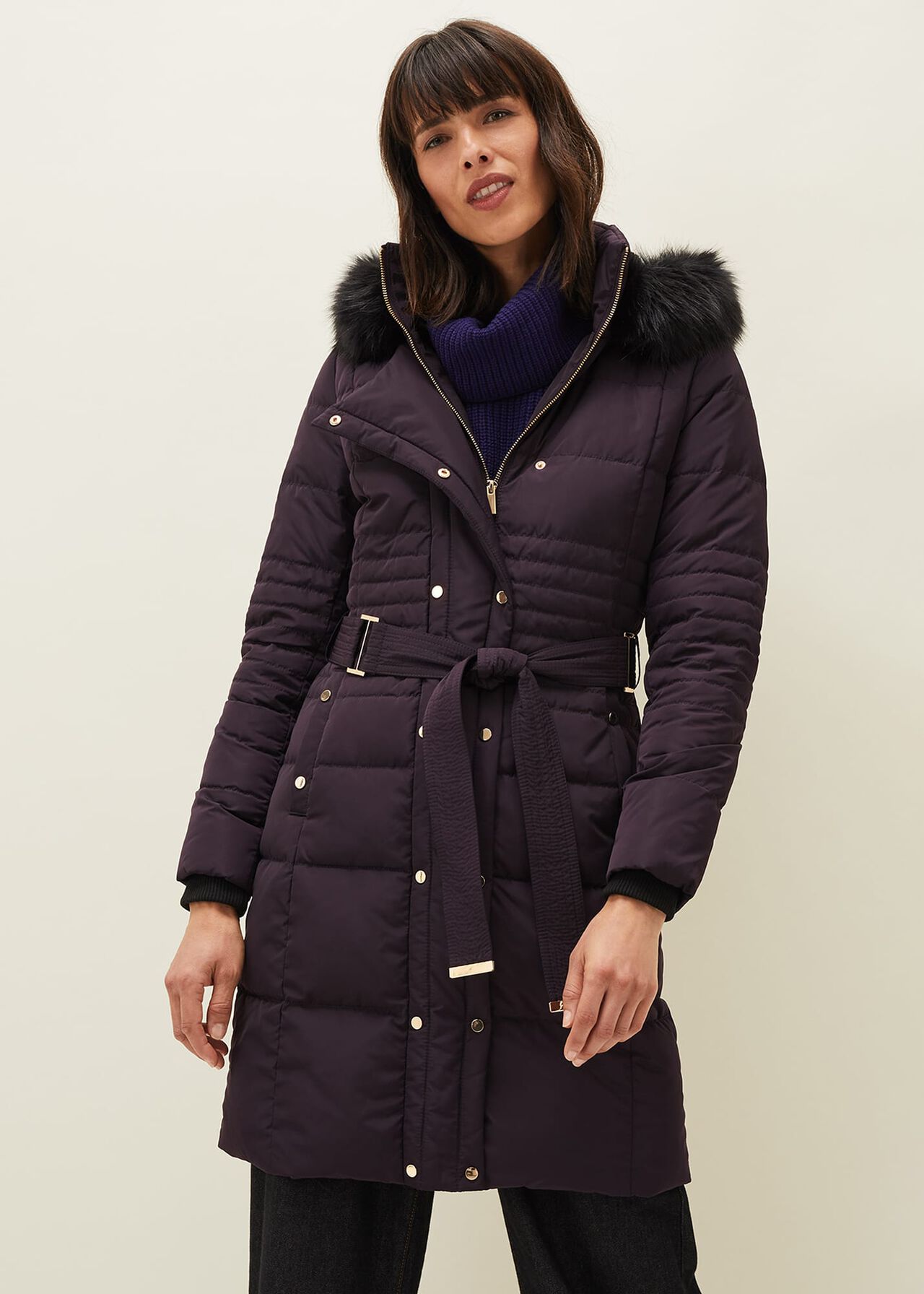 Leonor Tie Belt Midi Puffer Coat Phase Eight