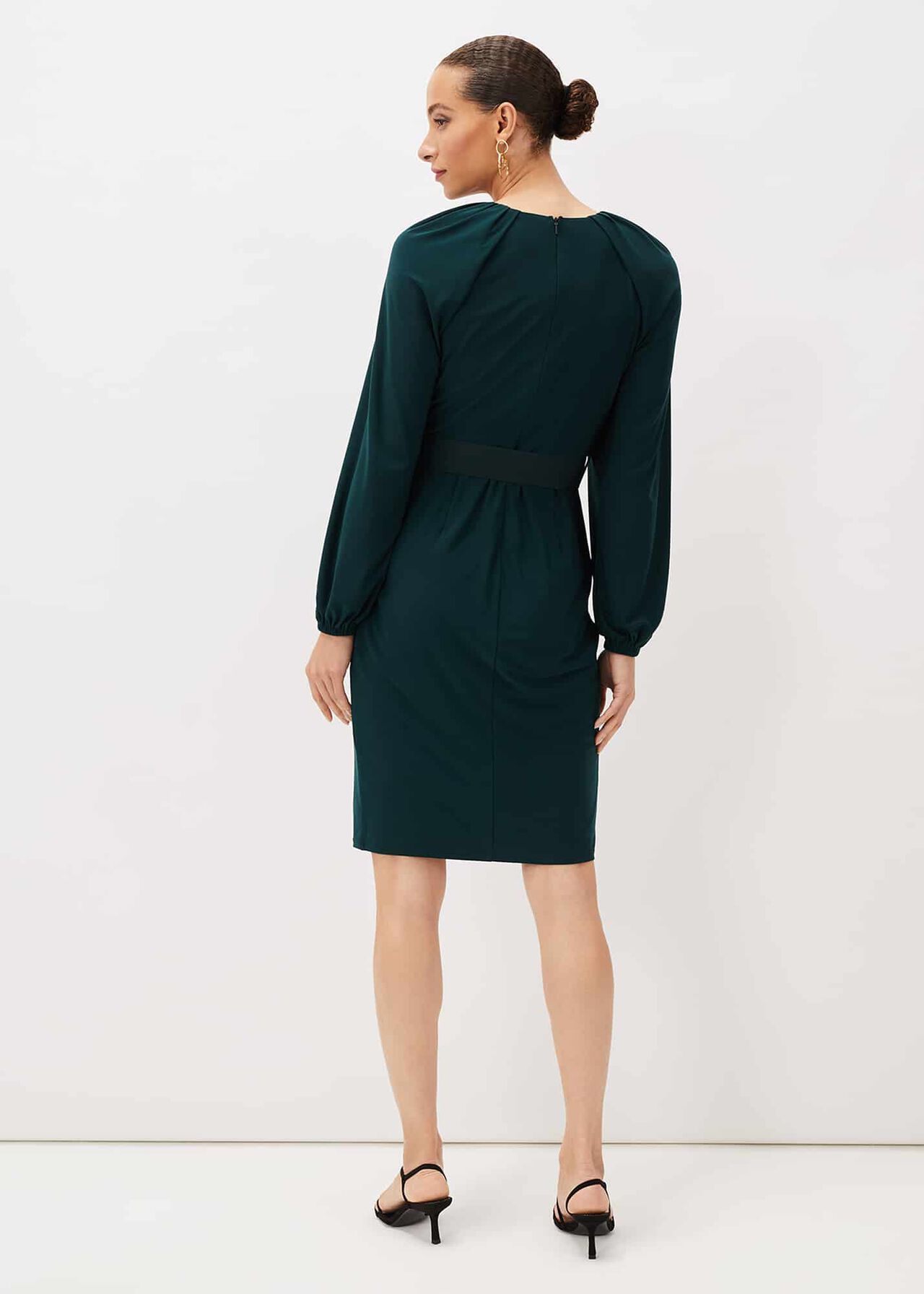 Mya Ruched Belted Jersey Dress